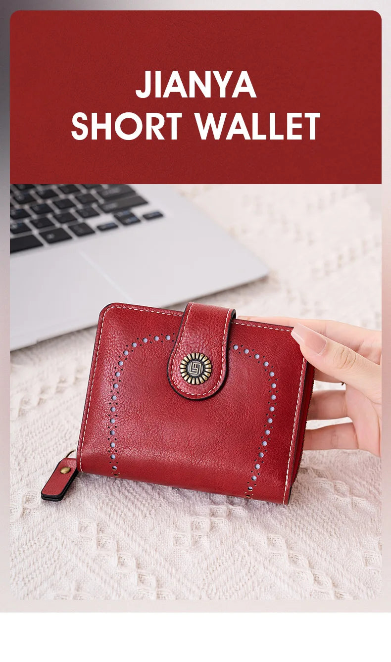 Retro Hollow-Out Short Purse for Women – Multi-Card Zipper Wallet, European & American Fashion Design