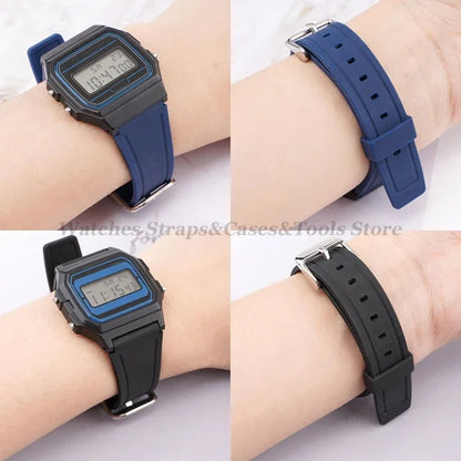 18mm Silicone Watch Strap for Casio F84 F91W - Replacement Band for F105 F108 FA158 F168 AE1200 AE1300 Watches