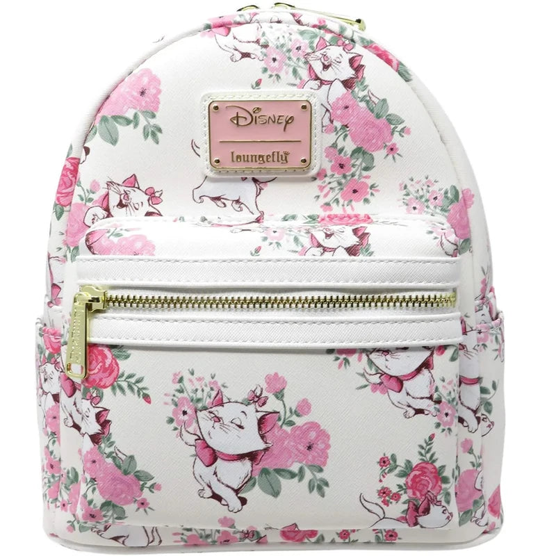 The Aristocats Marie Mini Backpack – Floral Print Schoolbag with Villains Scene, Maleficent & Sleeping Beauty Design for Kids