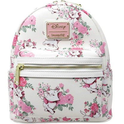 The Aristocats Marie Mini Backpack – Floral Print Schoolbag with Villains Scene, Maleficent & Sleeping Beauty Design for Kids