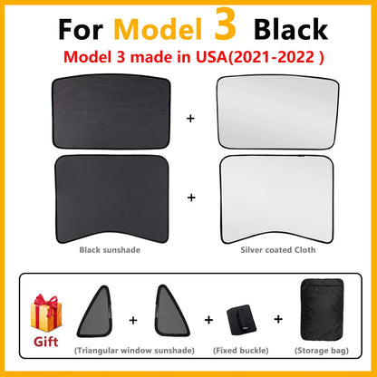 Split Sunshade for Tesla Model 3 (2017-2023) & Model Y – Front & Rear Sunroof Windshield Skylight Glass Roof Cooling Shade