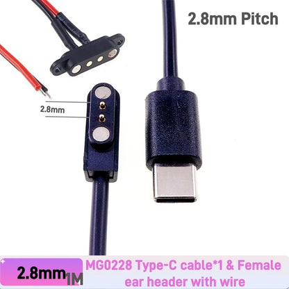 Magnetic Pogo Pin Connector - 2–5 Pin Spring-Loaded Male/Female Power Socket, 2.54/2.8mm Spacing, USB Cable Compatible