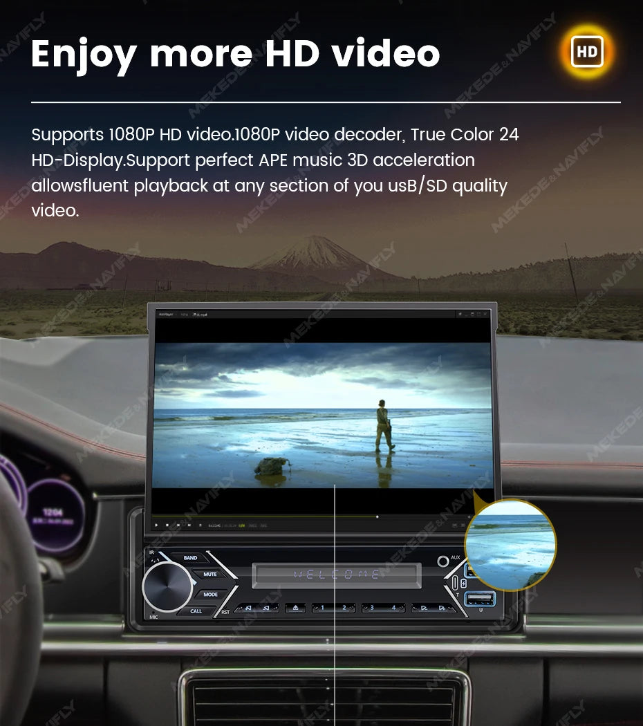 Carplay Android Auto 1 Din MP5 Player - 7 Inch Retractable Touch Screen, FM Radio, Mirror Link, Manual & Automatic Car Player