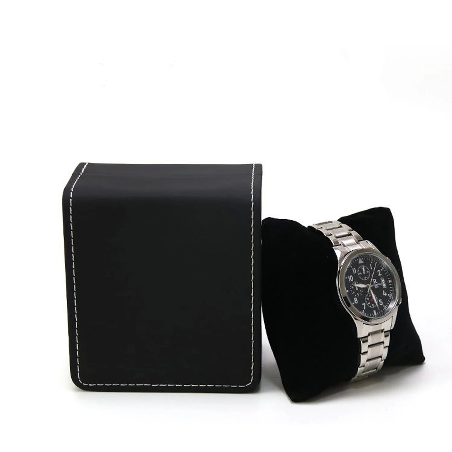 Lnofxas Black Single Watch Gift Box — PU Leather Wristwatch Display Case with Pillow, Organizer for Men