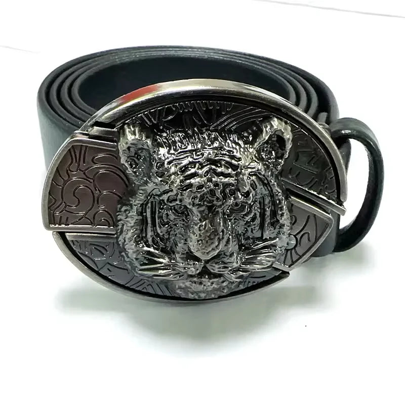 Vintage Adjustable Belt – Metal Buckle Fashion Waistband for Men, Punk Western Cowboy Style with Embossed Design
