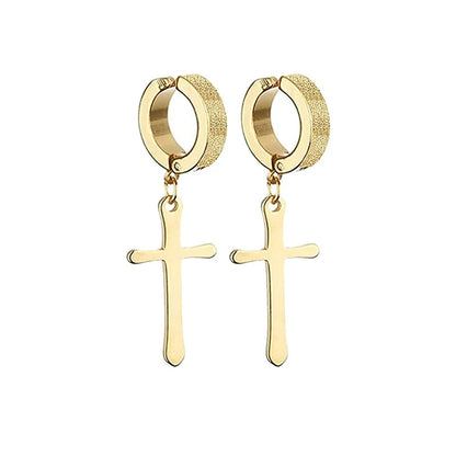 Gold Cross Huggie Hoop Earrings - Minimalist Dangle Charm Jewelry for Men & Women