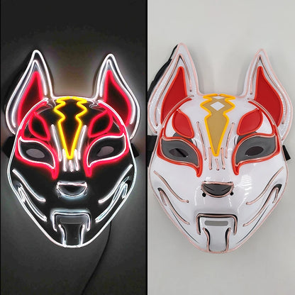Glowing LED Fox Mask – Neon Japanese Anime-Inspired Samurai Cosplay Mask for Halloween, Christmas & Costume Parties
