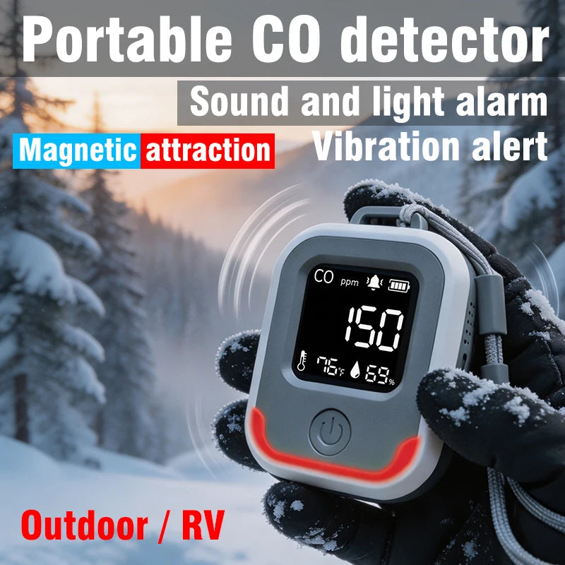 Portable 5-in-1 Carbon Monoxide Detector - Rechargeable CO Alarm for Caravans, Camping & Outdoor Use