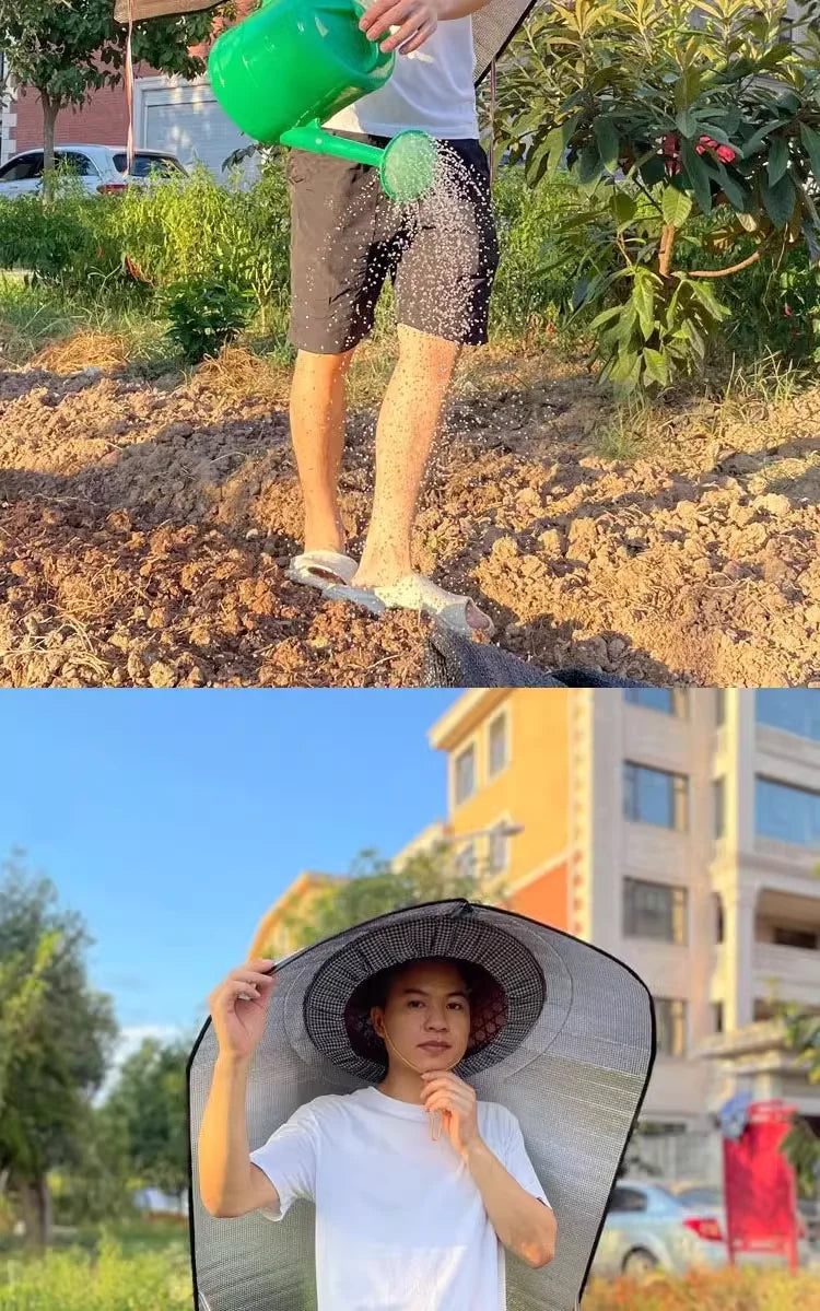 Sun & Rain Hooded Cape – Breathable UV Protection Wide Brim Hat with Neck Cover for Farming & Gardening