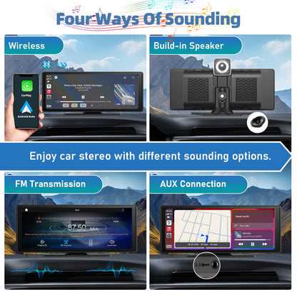 Portable Wireless CarPlay Car Stereo 10.26-Inch HD Touchscreen - Android Auto, Mirror Link & Backup Camera Support