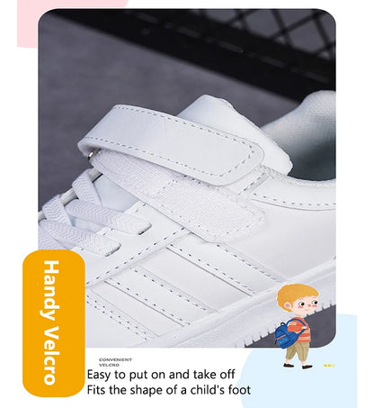 Kids White Sneakers — Boys & Girls Sport Casual Shoes, Non-Slip School Walking & Running Shoes, Sizes 28-39