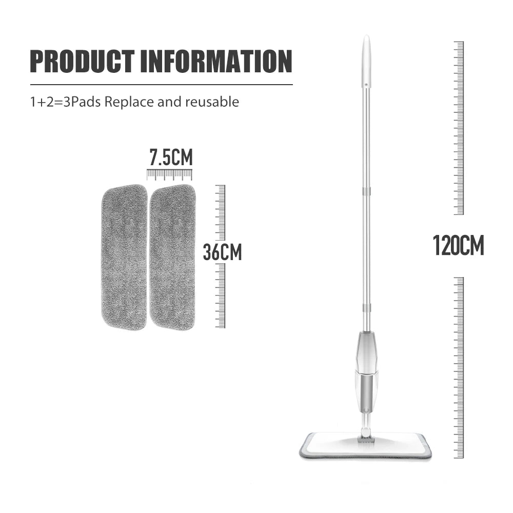 Spray Mop Broom Set — Magic Flat Mop with Rotating Head, Reusable Microfiber Pads for Home Floor Cleaning