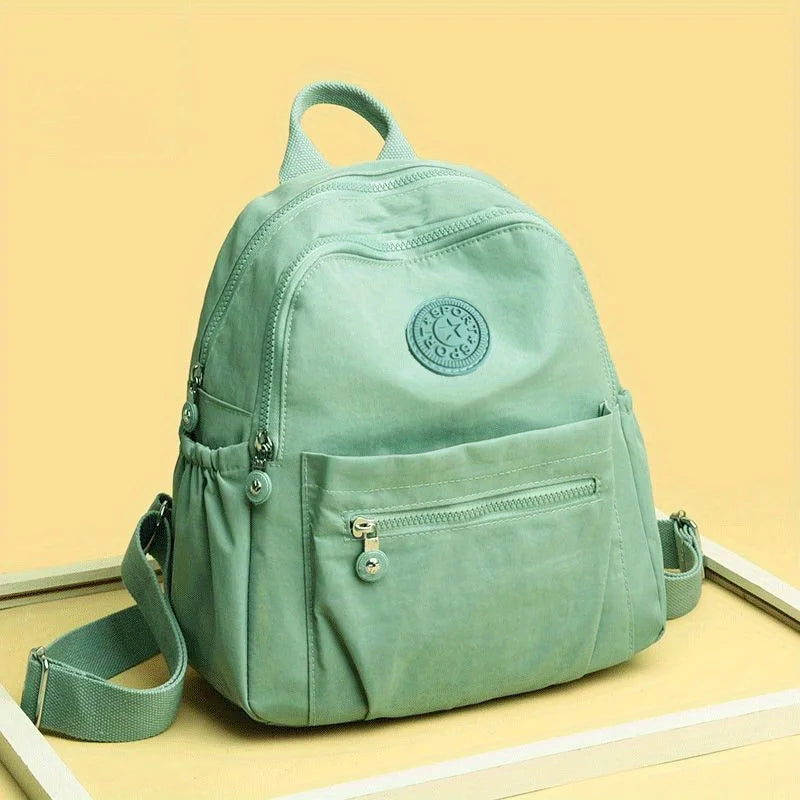 Solid Color Nylon Backpack - Lightweight, Fashion Daypack for Work and Travel, Luggage-Hangable School Bag