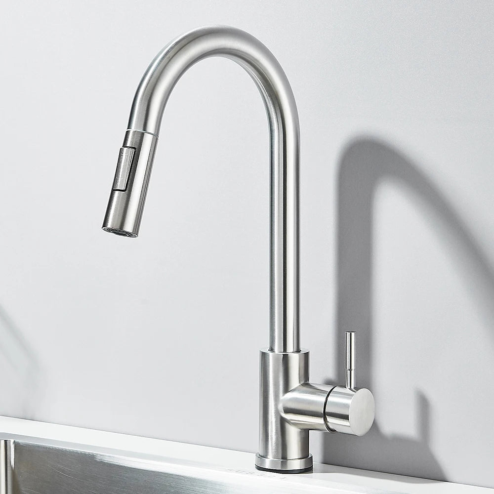 Black Pull-Out Kitchen Faucet - Deck Mounted, Flexible Hot & Cold Water Sink Mixer Tap with Stream & Shower Modes Nozzle