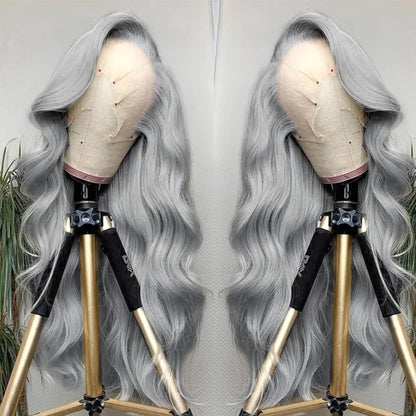 13x6 Silver Grey Body Wave Lace Front Wig – 100% Human Hair, Preplucked 13x4 Lace Frontal Brazilian Wig, 36 Inch