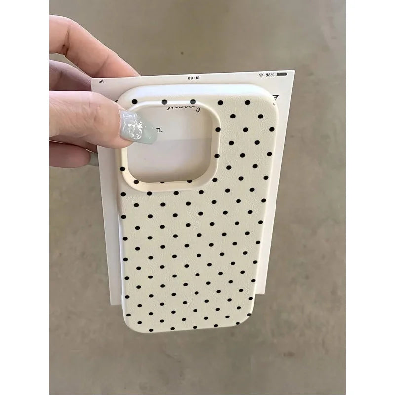 White Polka Dot Phone Case - Full Coverage TPU Shockproof Protective Cover for iPhone 11 12 13 14 15 16 Pro Max