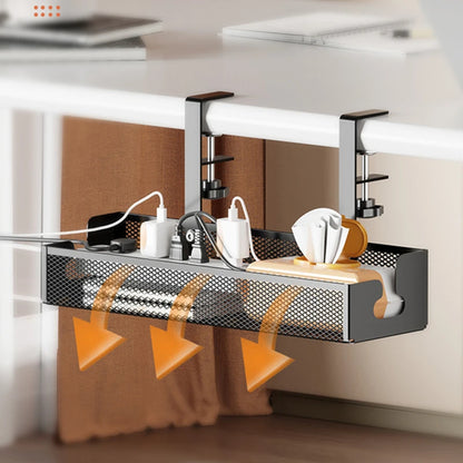 No-Drill Extendable Under Desk Cable Management Tray | Retractable Power Strip & Cord Holder with Clamp
