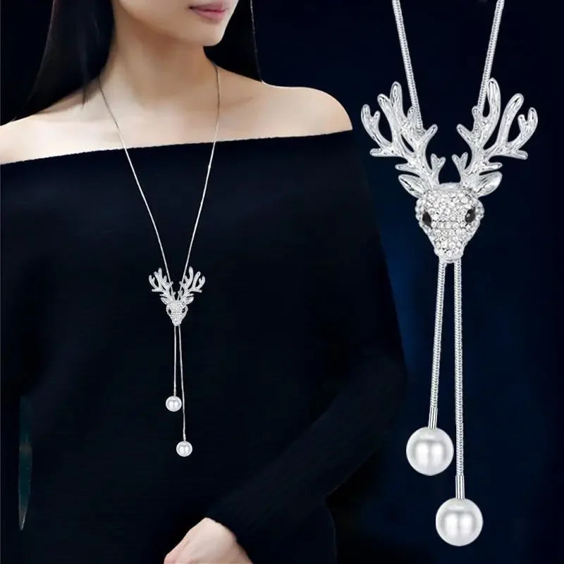 Opal Tulip Long Sweater Necklace – Elegant Floral Pendant Chain for Women Autumn Winter Fashion Accessories