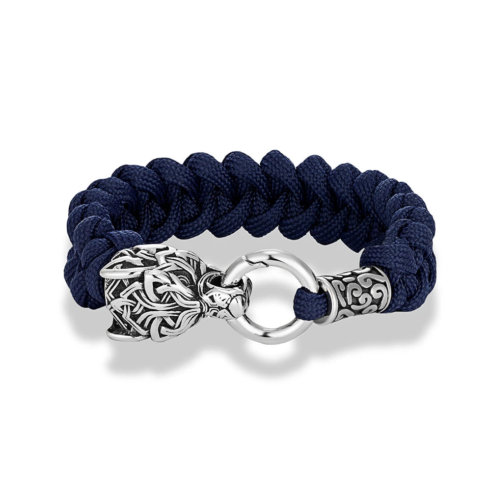 Vintage Norse Runes Celtic Wolf Survival Rope Bracelet - Handmade Stainless Steel Wristband for Men, Vikings Jewelry