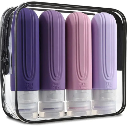 90ml Silicone Travel Bottles Set – Leak-Proof, Refillable Dispenser for Shampoo & Conditioner