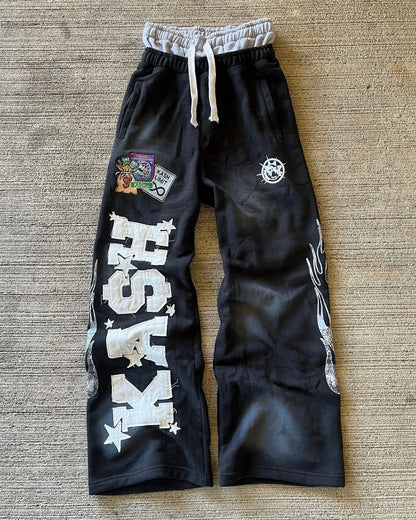 American Y2K Gothic Hip Hop Sweatpants for Men – Retro Double Layer Baggy Joggers with Elastic Waist