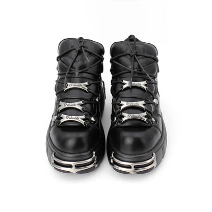 New 2024 Punk Style Women's Platform Shoes – 6CM Lace-Up Rock Boots with Metal Decor