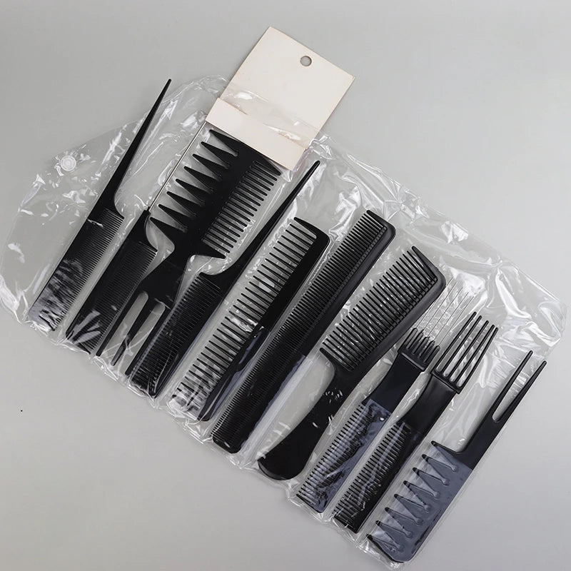 10pcs Black Hair Comb Set – 10 Different Designs, Multifunctional Anti-Static Hair Care Combs