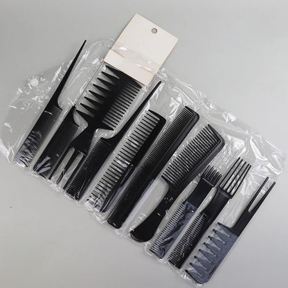 10pcs Black Hair Comb Set – 10 Different Designs, Multifunctional Anti-Static Hair Care Combs