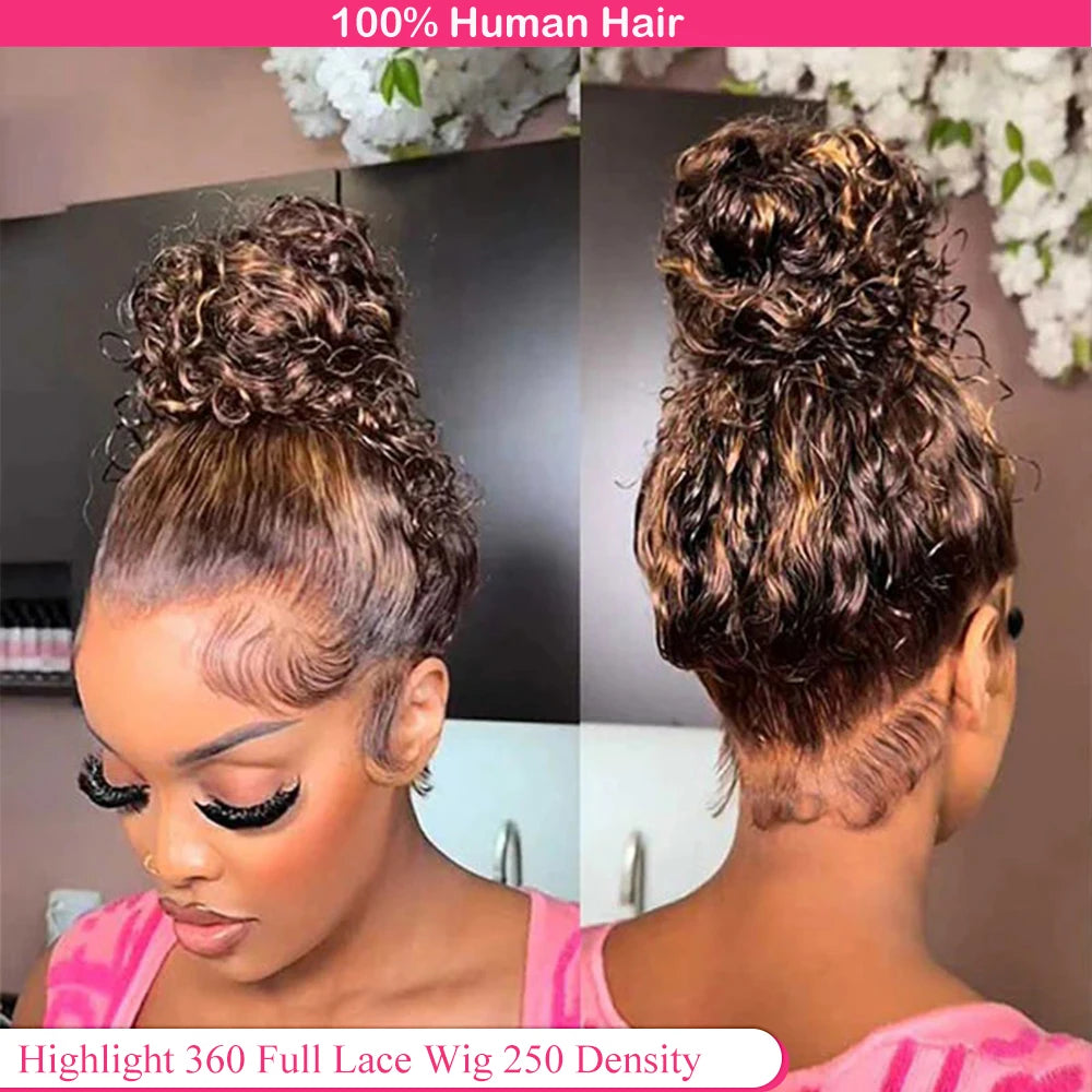 Highlight Invisi-Strap HD 360 Lace Front Wig – 250 Density Deep Curly Pre-Plucked Human Hair Full Lace Wig