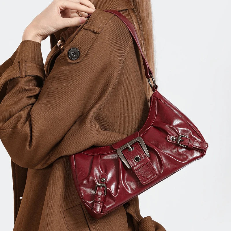 Y2K Retro Pleated Hobo Shoulder Bag for Women – Maillard Style Underarm Clutch Handbag for Travel, Work & Shopping