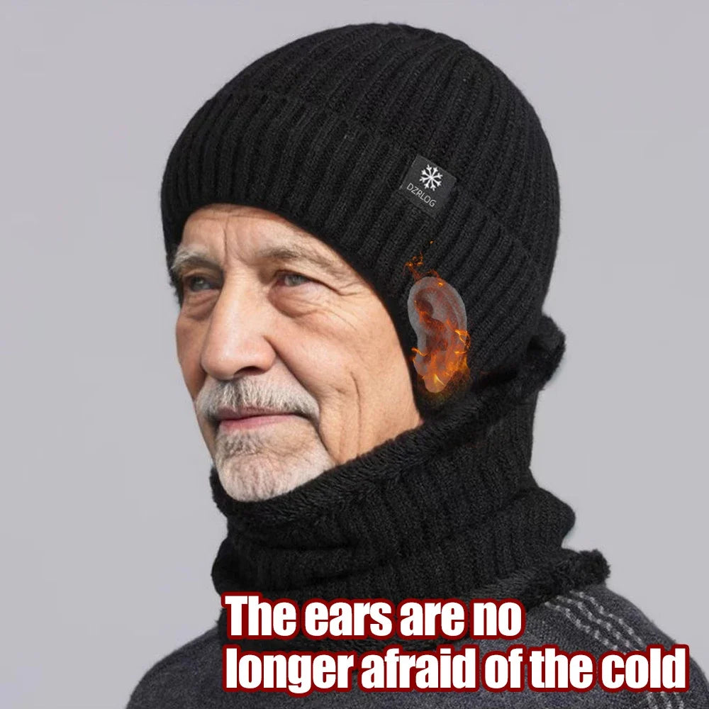 Men’s Outdoor Winter Knitted Hat – Plush Faux Fur Lined Peaked Cap with Earmuffs, Casual Fashion Bomber Hat for Cycling & Ear Protection