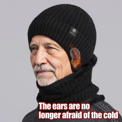 Men’s Outdoor Winter Knitted Hat – Plush Faux Fur Lined Peaked Cap with Earmuffs, Casual Fashion Bomber Hat for Cycling & Ear Protection