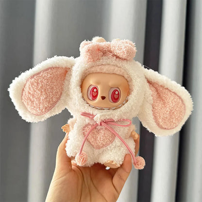 17cm Labubu Doll Clothes — DIY Accessories Heartbeat Long-Eared Furry Rabbit Costume | Cartoon Dress-Up Outfit