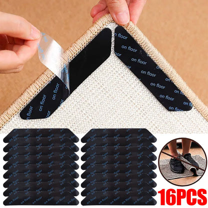 Prevent Carpet Curling : 16/8pcs Non-Slip Reusable Washable Stickers – Floor Rug Mat Tape Gripper Corner Pads