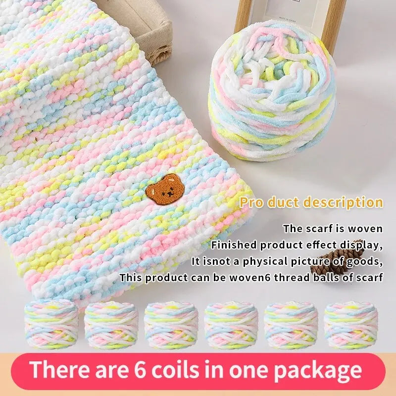 6 Yarn Balls + Teddy Bear DIY Craft Kit – Handmade Thick Woven Scarf Thread Set for Knitting, Jewelry & Creative Gift Making