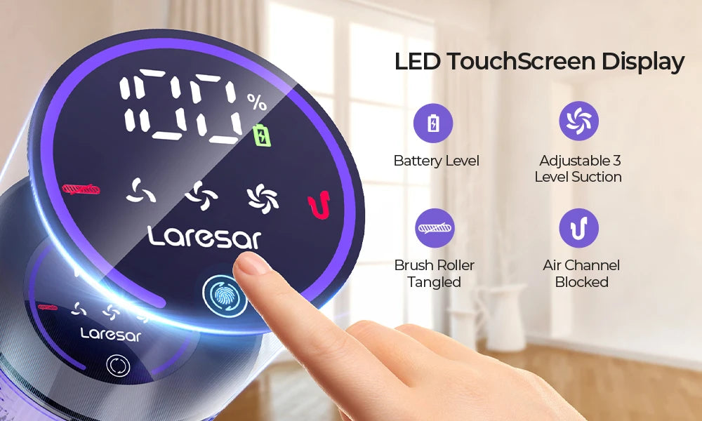 Laresar V7 500W Cordless Handheld Vacuum Cleaner – 50000Pa Suction Power, 60 Min Runtime, Smart Home Dust Cup Cleaner