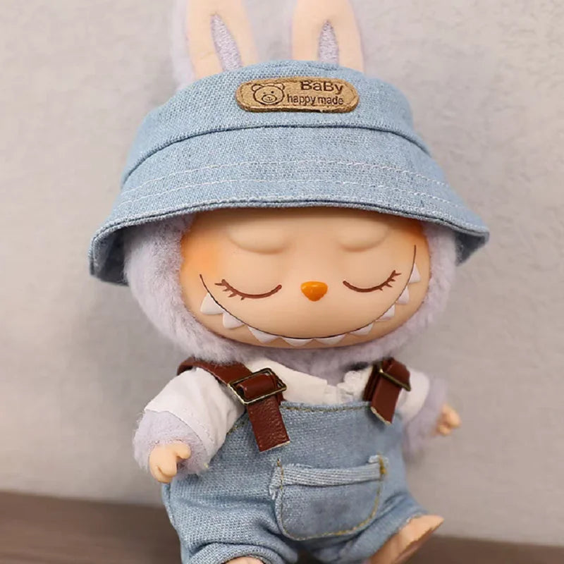 17cm Labubu Doll Clothes Set - Macaron Overalls with Color-Matched Accessories for Dolls