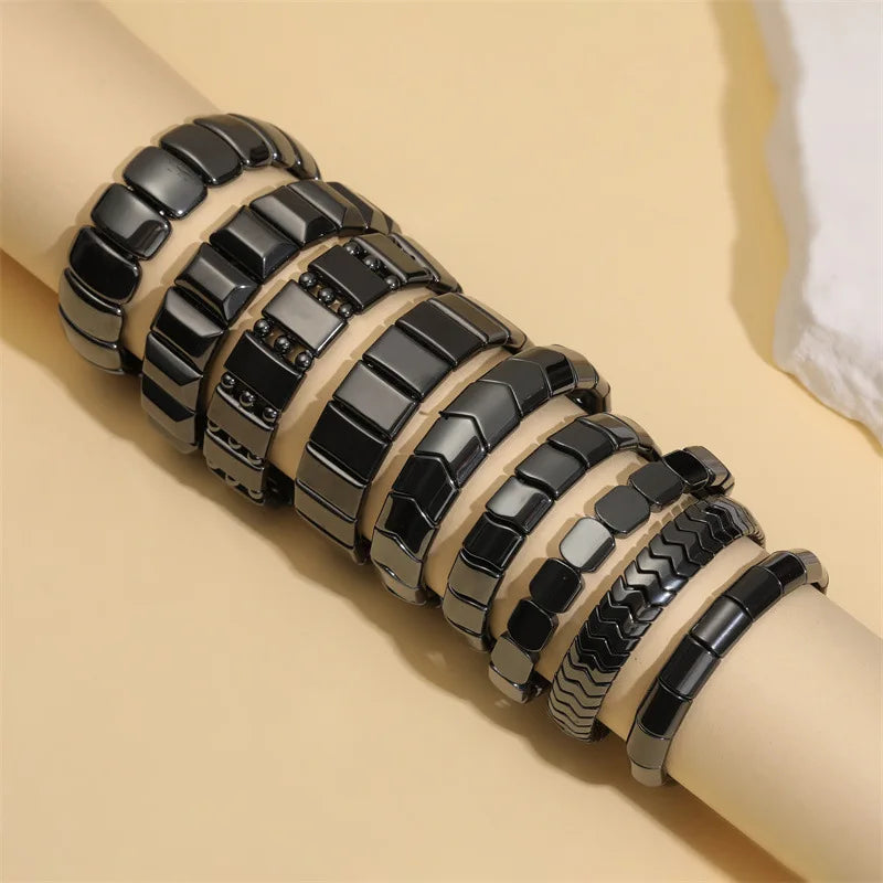 Natural Obsidian Half Moon Bracelet - Irregular Black Stone Beads Men's Fashion Accessory