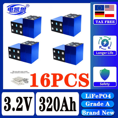 320Ah LiFePO4 3.2V Rechargeable Battery — 8000 Cycles for DIY 12V/24V/48V Caravan, Marine & Solar Energy Systems