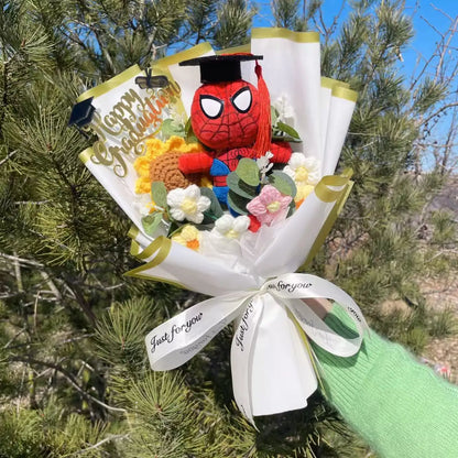Spider-Man Superhero Plush Doll – Handmade Stuffed Bouquet Gift for Boys Birthday Christmas Graduation