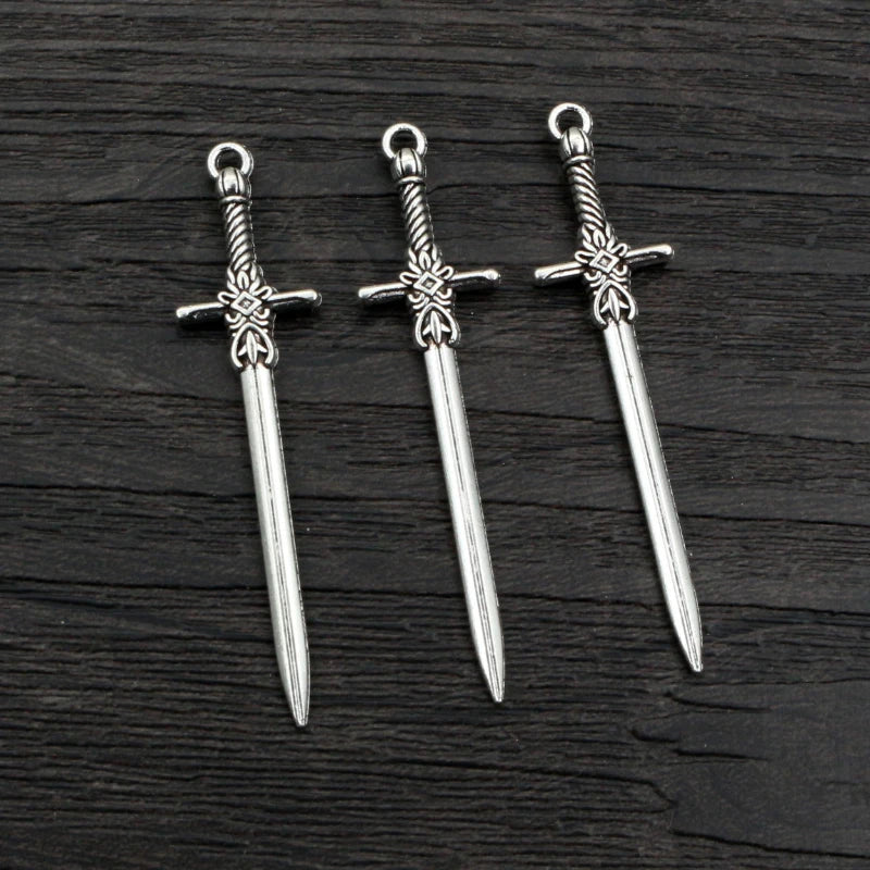10pcs Antique Silver Sword Charms - DIY Jewelry Making Pendants Necklace Craft Accessories Findings