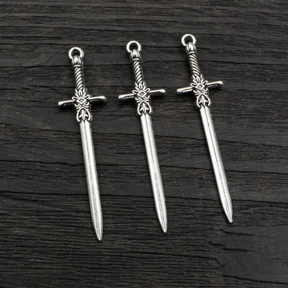 10pcs Antique Silver Sword Charms - DIY Jewelry Making Pendants Necklace Craft Accessories Findings
