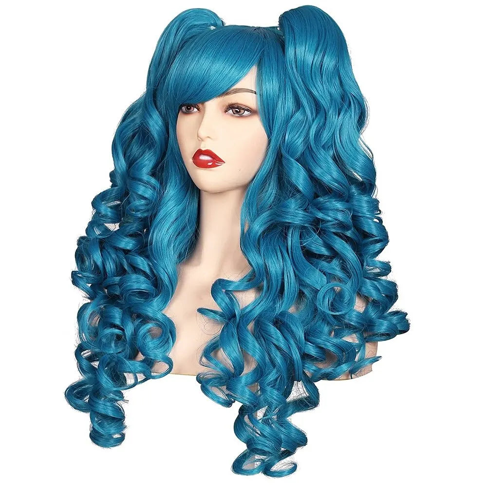 HAIRJOY Women's Long Curly Synthetic Cosplay Wig with 2 Ponytails – Halloween & Party Wig