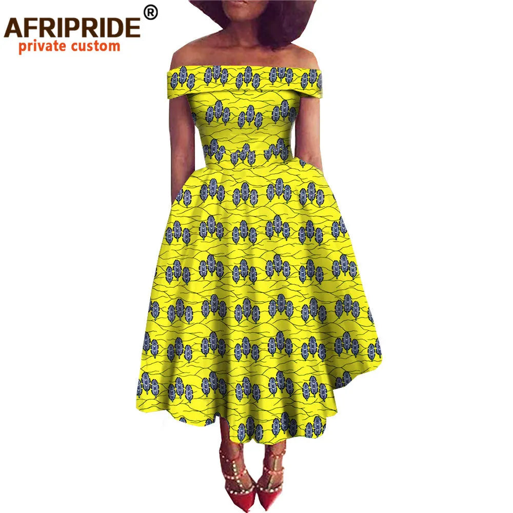 Women’s African Ankara Off-Shoulder Dress - Traditional Print Fashion Attire for Special Occasions