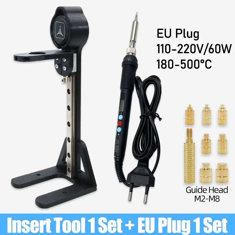 Heat Set Insert Tool Kit for 3D Printing – M2–M8 Brass Threaded Copper Nuts & Soldering Iron Tips