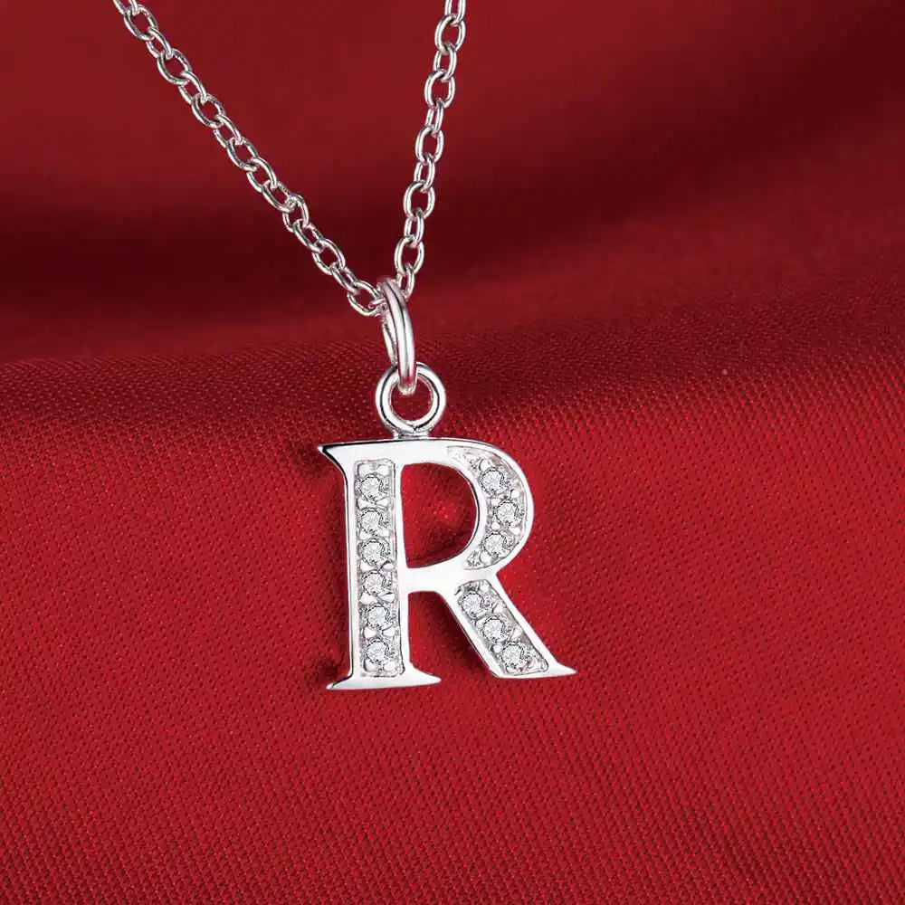 26 Letters 925 Sterling Silver Zircon Necklace Pendant – Personalized Alphabet Jewelry for Women | Elegant Wedding & Gift Accessory