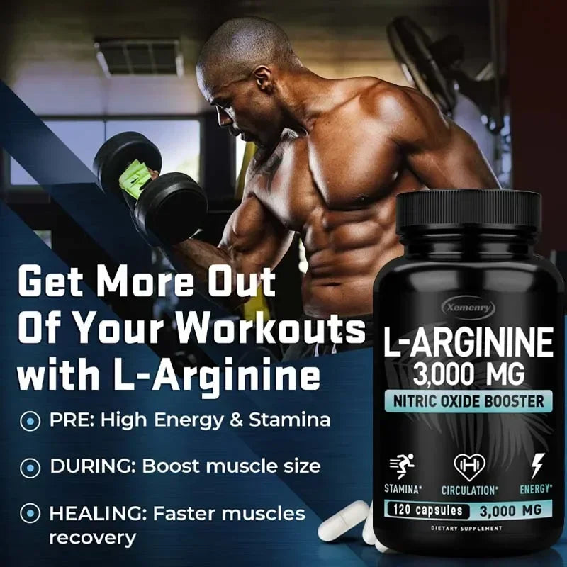L-Arginine Supplement – Boost Energy, Strength & Endurance, Vascular Support for Exercise & Muscle Health