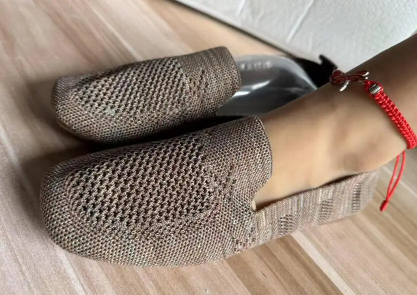 Solid Color Square Toe Mesh Loafers – Women’s Casual Slip-On Ballet Flats, Soft Bottom Knit Boat Shoes