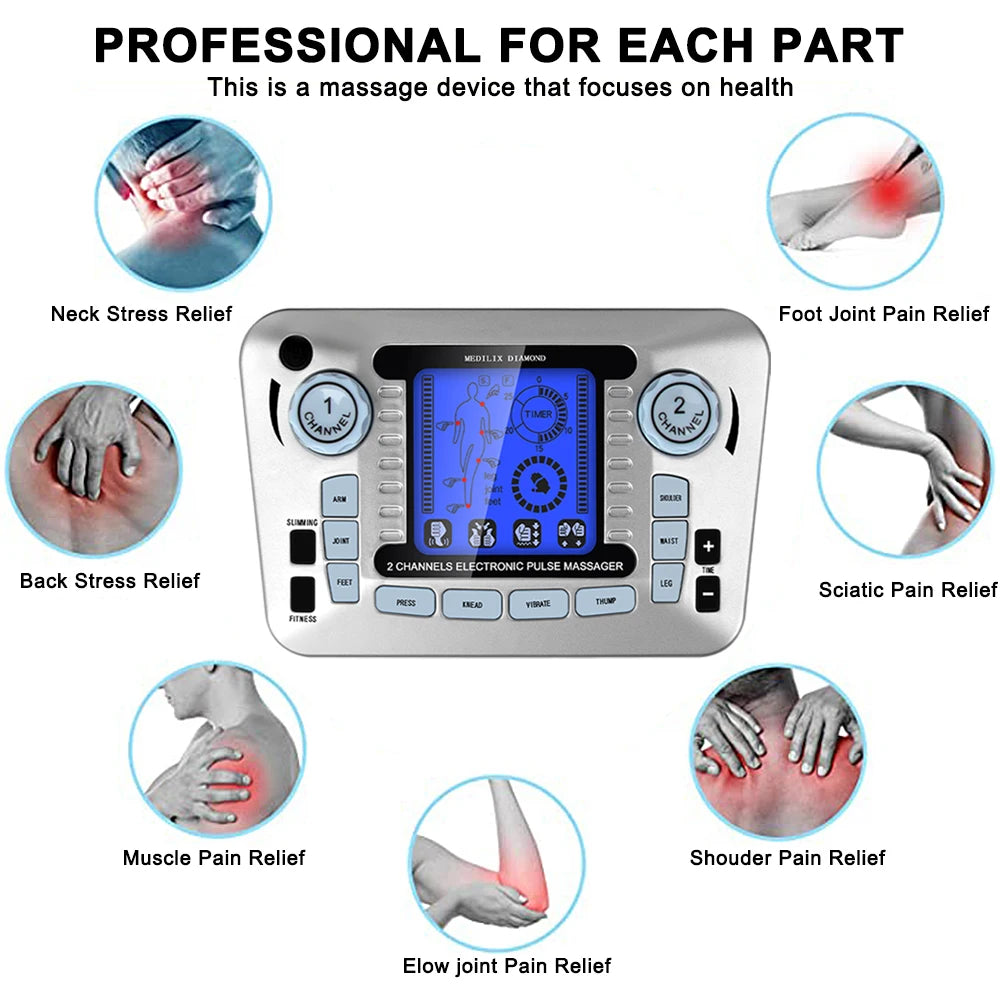 12 Modes Digital Electric Pulse Massager – TENS EMS Muscle Stimulator for Pain Relief & Body Therapy