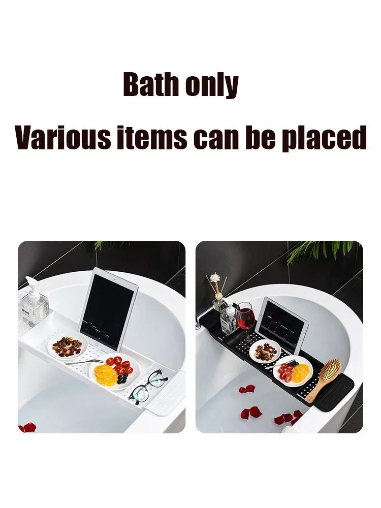 Extendable Bamboo Bathtub Shelf – Bathroom Tray & Shower Caddy for Towel, Book & Storage Organizer